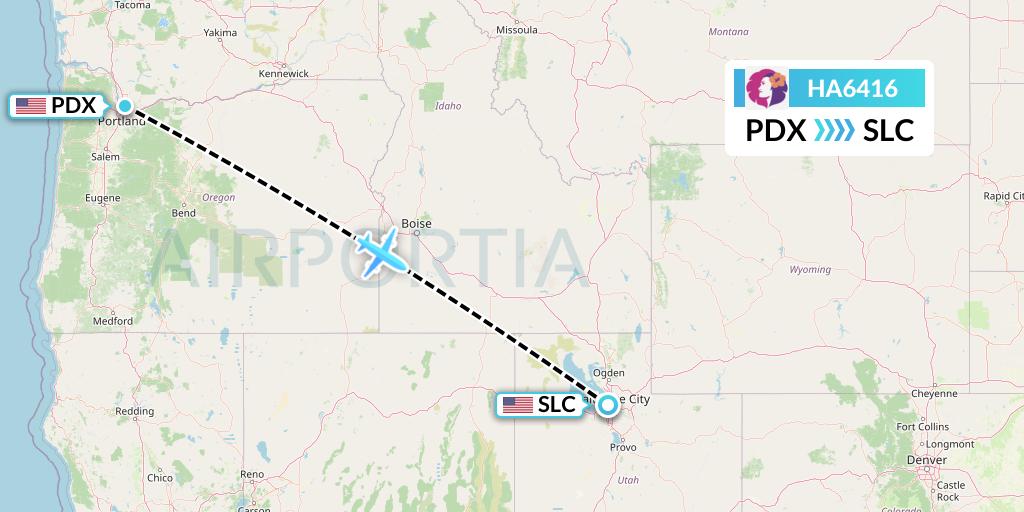 HA6416 Hawaiian Airlines Flight Map: Portland to Salt Lake City