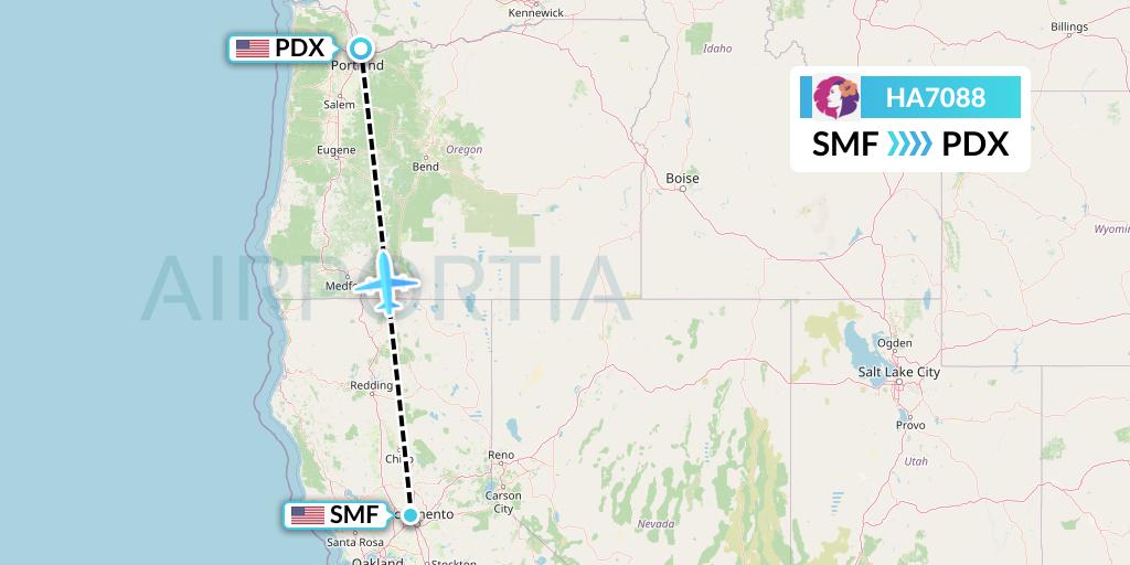 HA7088 Hawaiian Airlines Flight Map: Sacramento to Portland