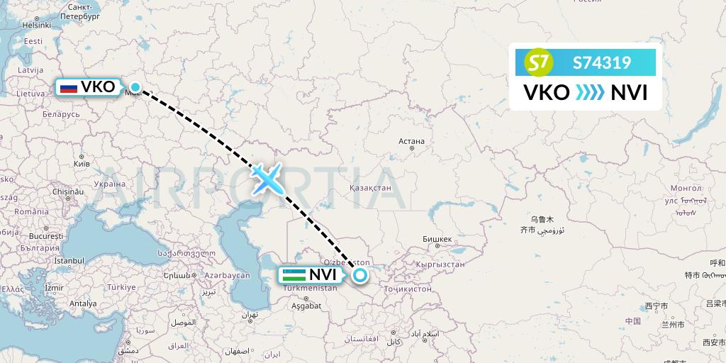 S74319 S7 Airlines Flight Map: Moscow to Navoiy