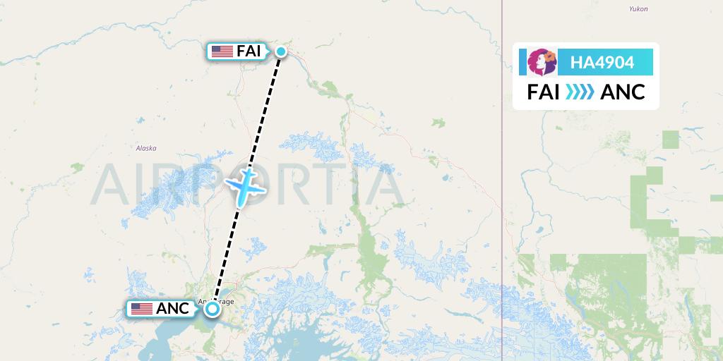 HA4904 Hawaiian Airlines Flight Map: Fairbanks to Anchorage