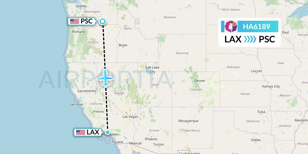 HA6189 Hawaiian Airlines Flight Map: Los Angeles to Pasco
