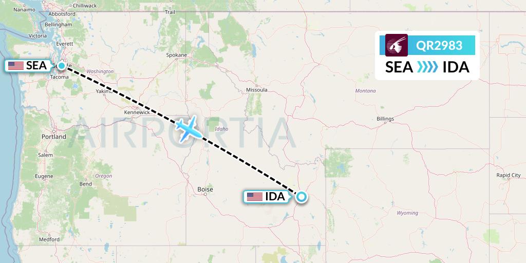 QR2983 Qatar Airways Flight Map: Seattle to Idaho Falls