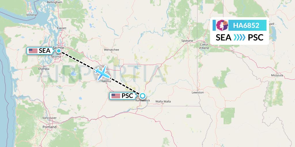 HA6852 Hawaiian Airlines Flight Map: Seattle to Pasco