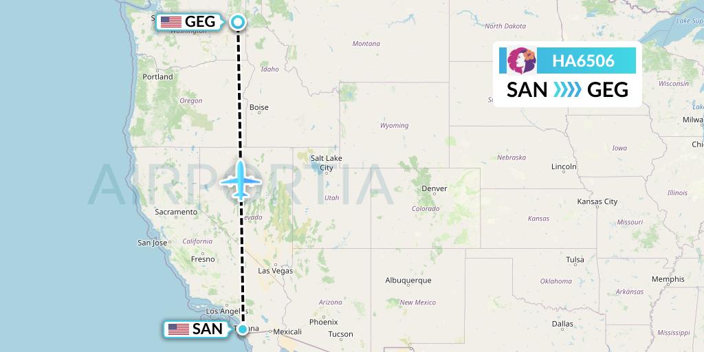 HA6506 Hawaiian Airlines Flight Map: San Diego to Spokane
