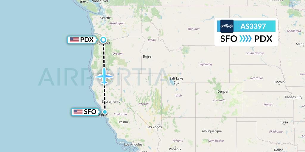 AS3397 Alaska Airlines Flight Map: San Francisco to Portland