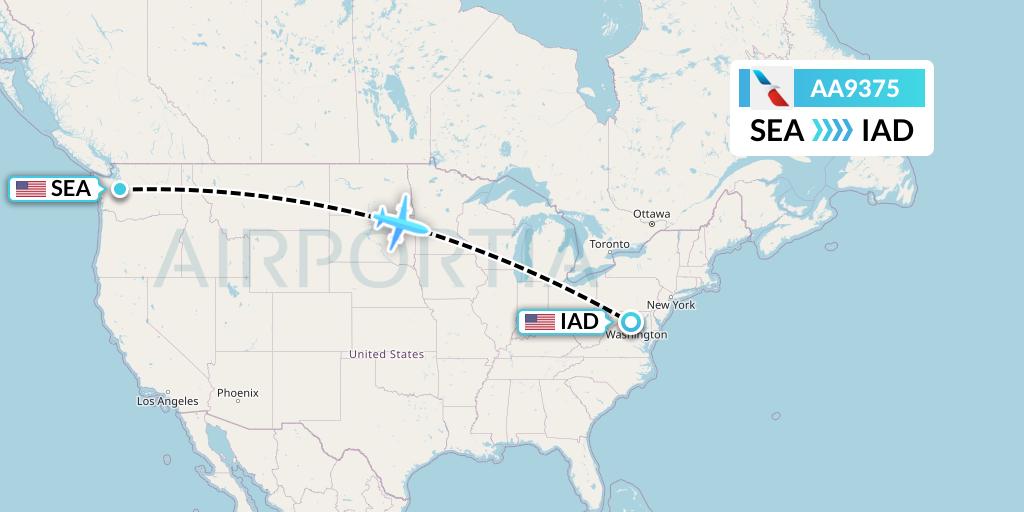AA9375 American Airlines Flight Map: Seattle to Washington