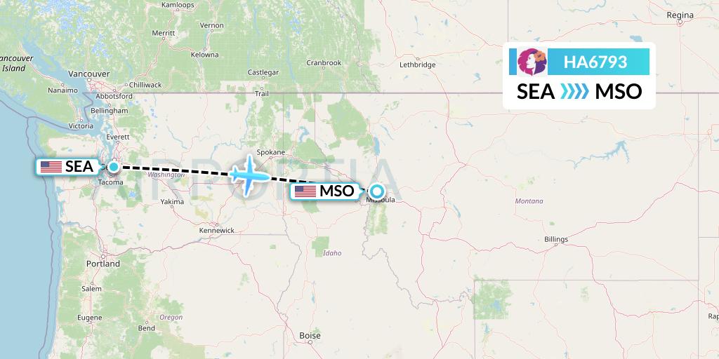 HA6793 Hawaiian Airlines Flight Map: Seattle to Missoula
