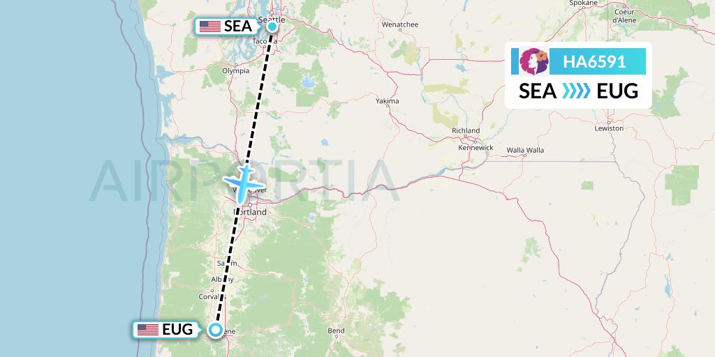 HA6591 Hawaiian Airlines Flight Map: Seattle to Eugene