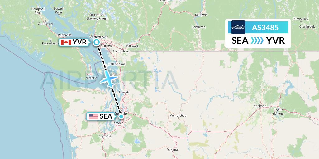 AS3485 Alaska Airlines Flight Map: Seattle to Vancouver