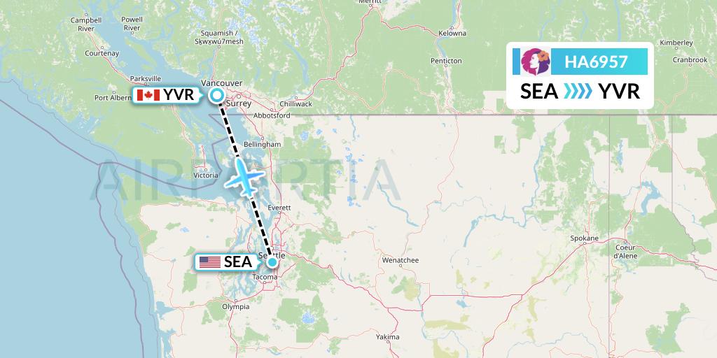 HA6957 Hawaiian Airlines Flight Map: Seattle to Vancouver