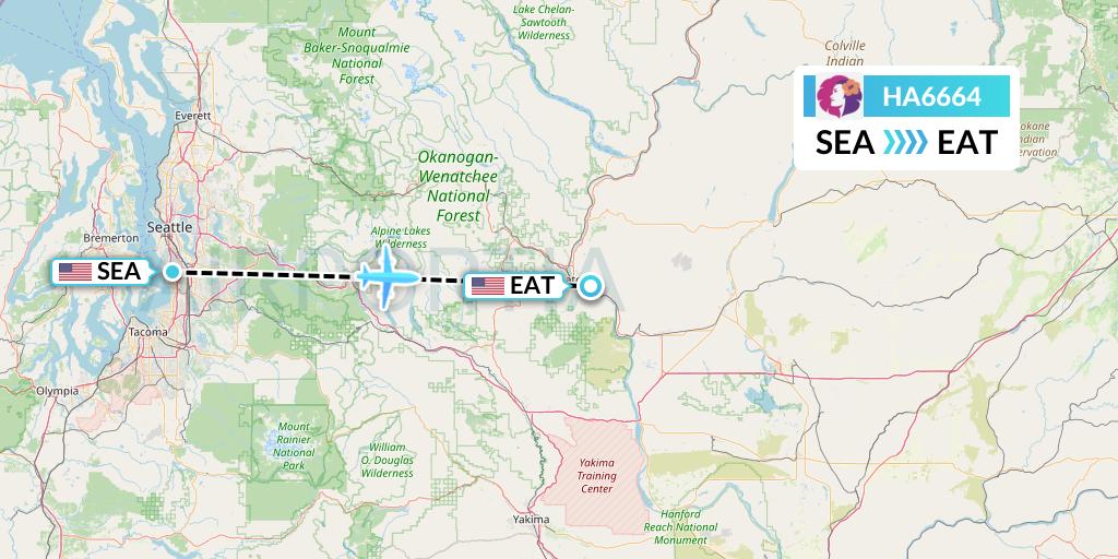 HA6664 Hawaiian Airlines Flight Map: Seattle to Wenatchee