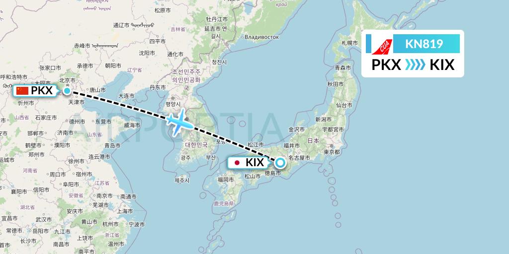 KN819 China United Airlines Flight Map: Beijing to Osaka