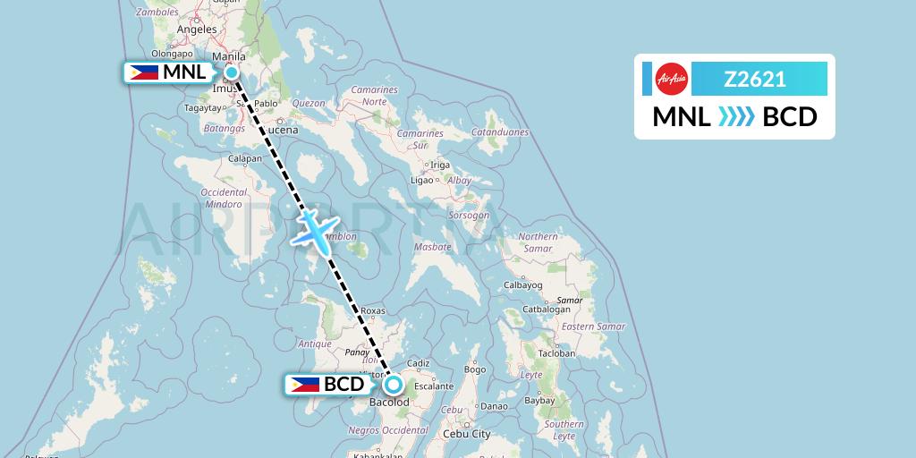 Z2621 Philippines AirAsia Flight Map: Manila to Bacolod City