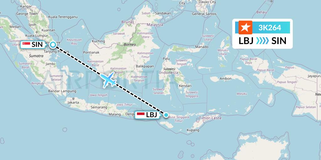 3K264 Jetstar Asia Flight Map: Labuan Bajo to Singapore