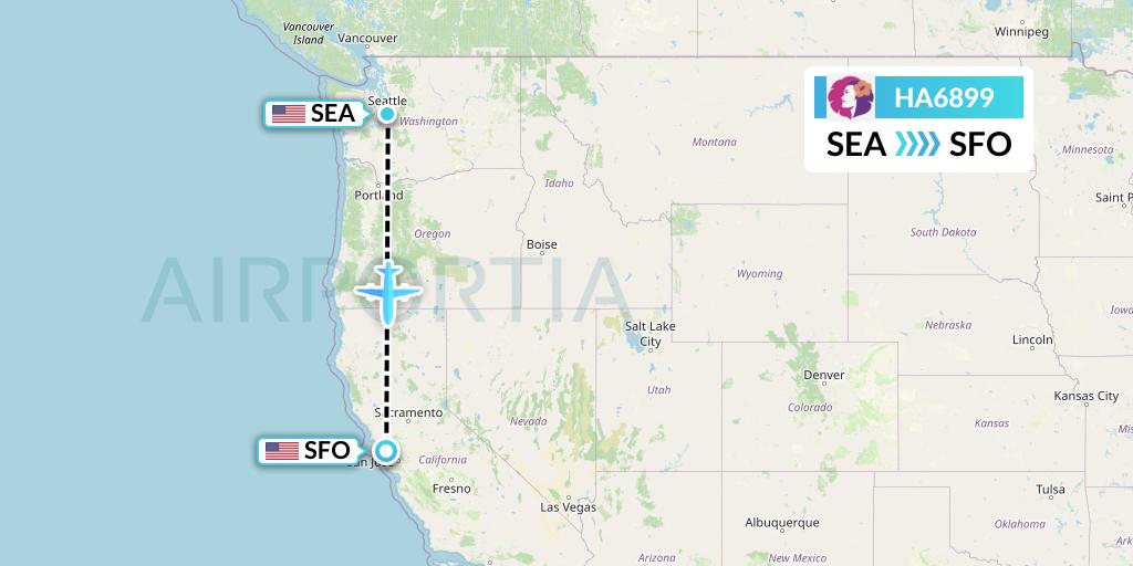 HA6899 Hawaiian Airlines Flight Map: Seattle to San Francisco