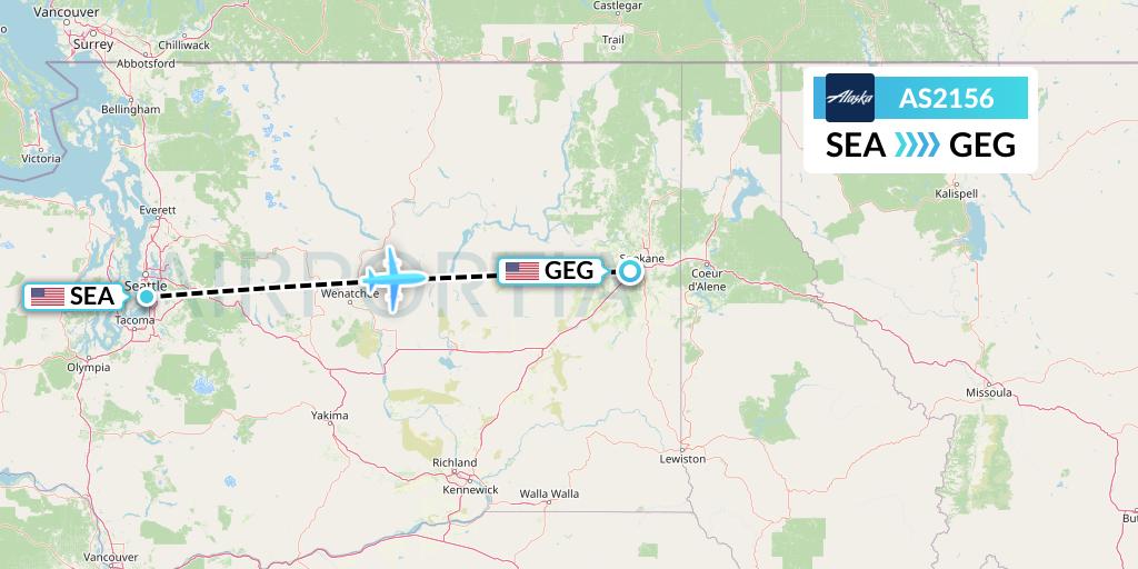AS2156 Alaska Airlines Flight Map: Seattle to Spokane