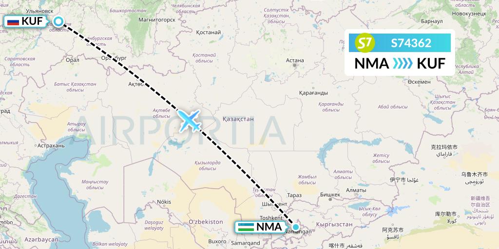 S74362 S7 Airlines Flight Map: Namangan to Samara