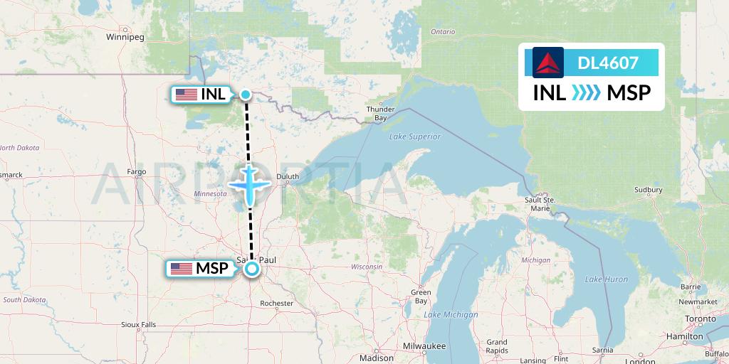 DL4607 Delta Air Lines Flight Map: International Falls to Minneapolis