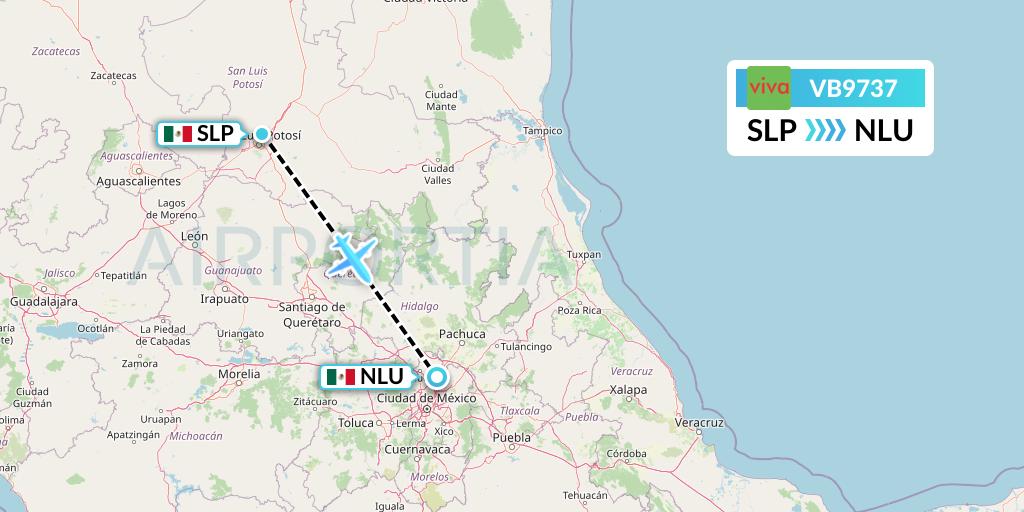 VB9737 VivaAerobus Flight Map: San Luis Potosi to Reyes Acozac
