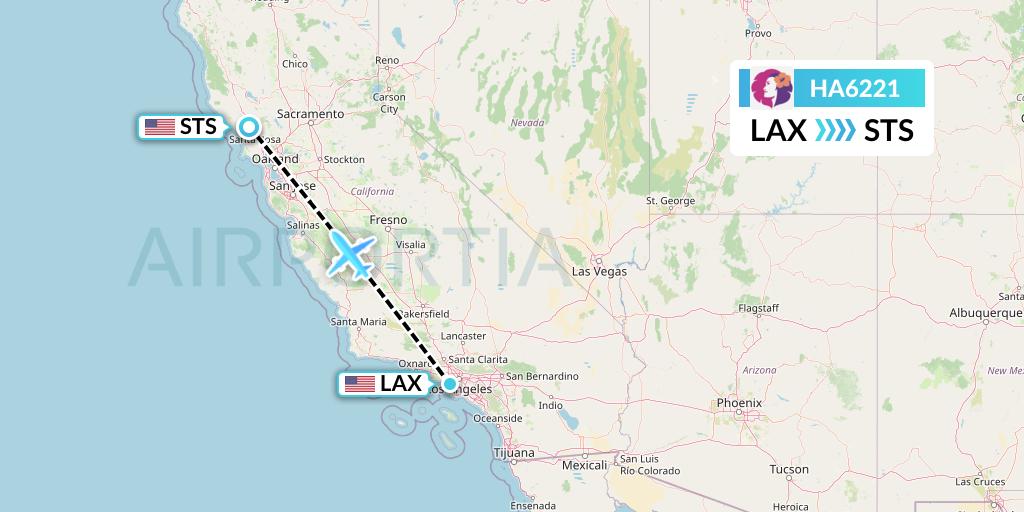 HA6221 Hawaiian Airlines Flight Map: Los Angeles to Santa Rosa
