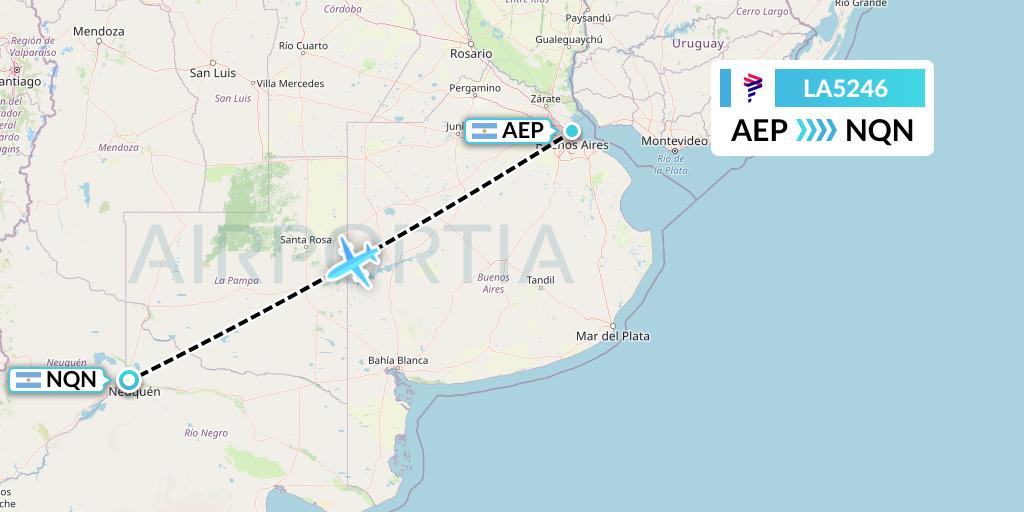 LA5246 LAN Airlines Flight Map: Buenos Aires to Neuquen