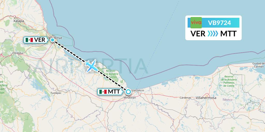 VB9724 VivaAerobus Flight Map: Veracruz to Minatitlan