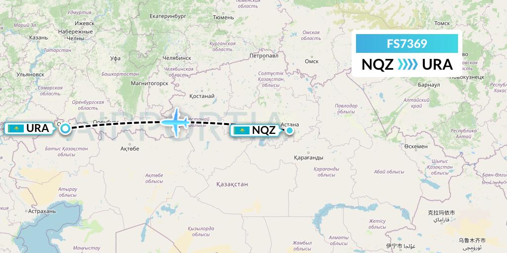 FS7369 Flyr Flight Map: Astana to Oral