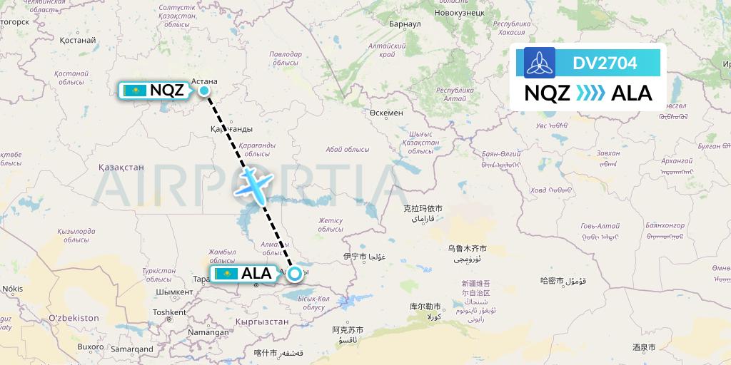 DV2704 SCAT Flight Map: Astana to Almaty