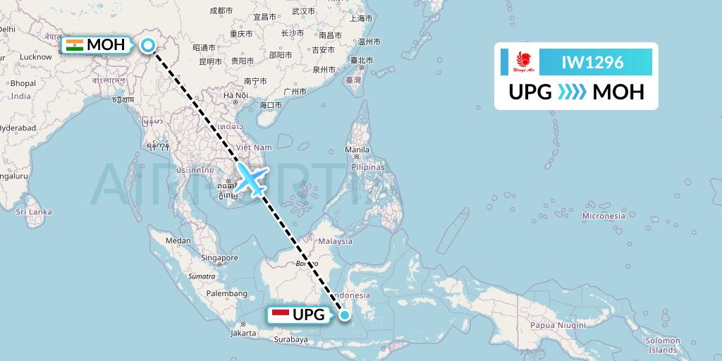 IW1296 Wings Air Flight Map: Makassar to Mohanbari