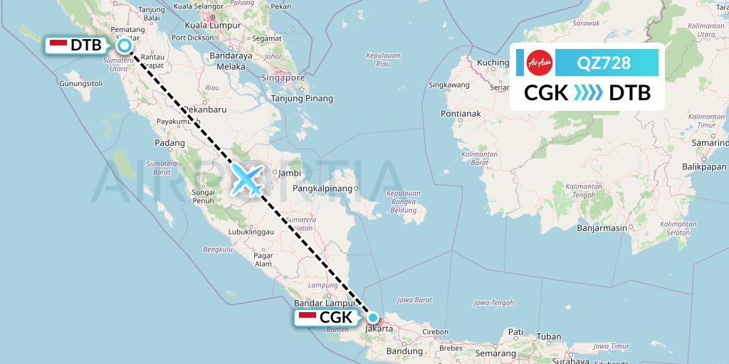 QZ728 Indonesia AirAsia Flight Map: Jakarta to Medan-Sumatra Island