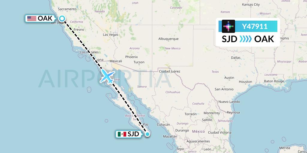 Y47911 Volaris Flight Map: San Jose del Cabo to Oakland