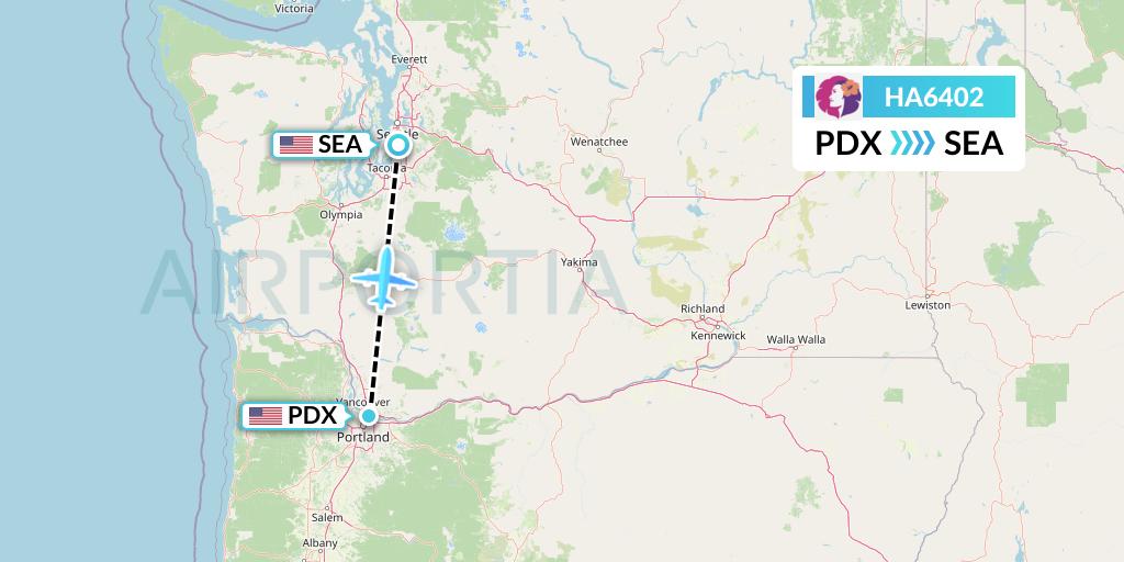 HA6402 Hawaiian Airlines Flight Map: Portland to Seattle