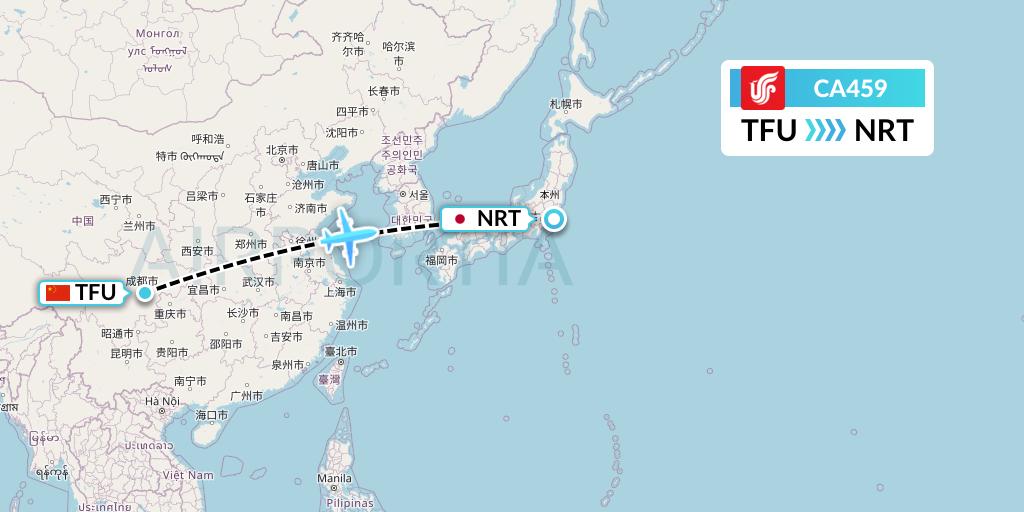 CA459 Air China Flight Map: Chengdu to Tokyo