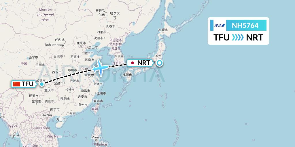 NH5764 All Nippon Airways Flight Map: Chengdu to Tokyo