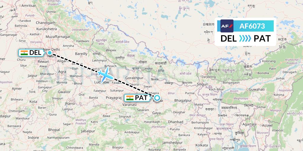 AF6073 Air France Flight Map: Delhi to Patna