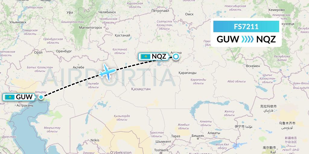 FS7211 Flyr Flight Map: Atyrau to Astana