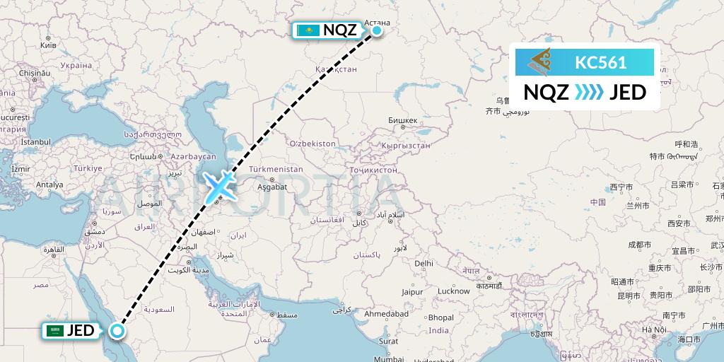 KC561 Air Astana Flight Map: Astana to Jeddah