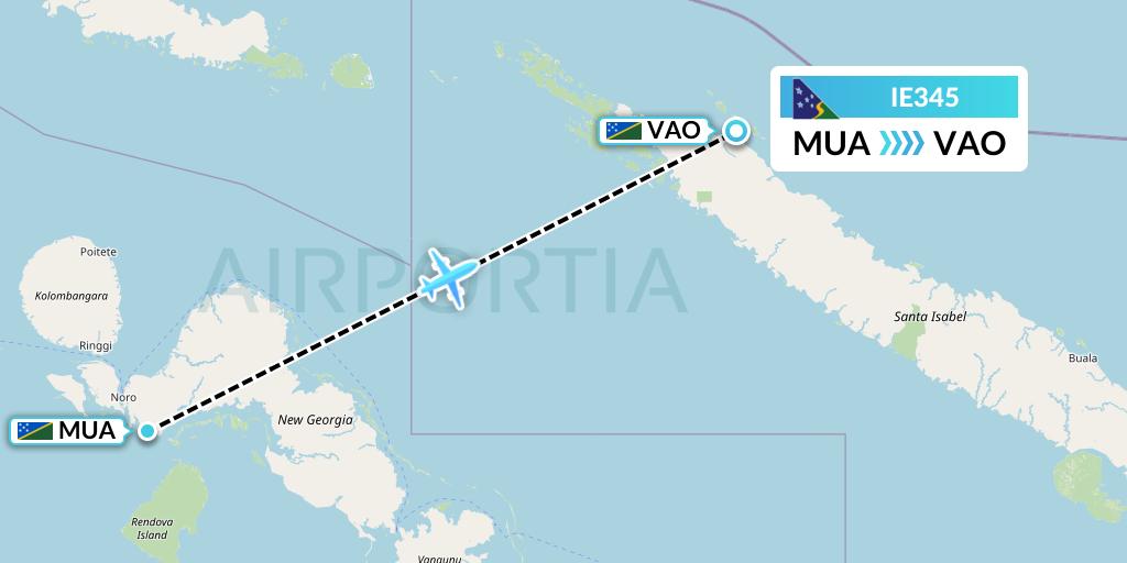 IE345 Solomon Airlines Flight Map: Solomon Islands to Suavanao