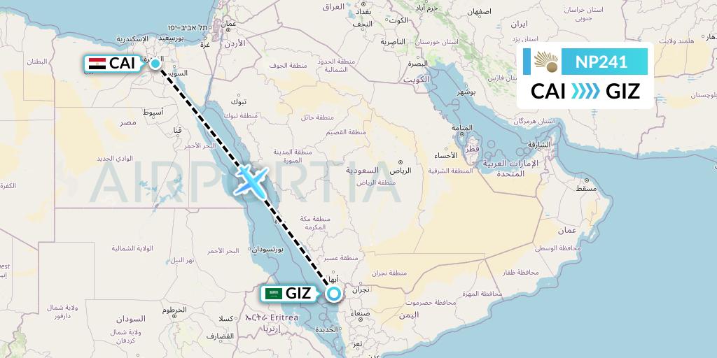 NP241 Nile Air Flight Map: Cairo to Jizan