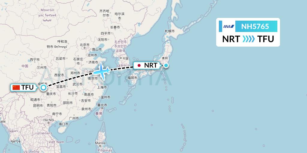 NH5765 All Nippon Airways Flight Map: Tokyo to Chengdu