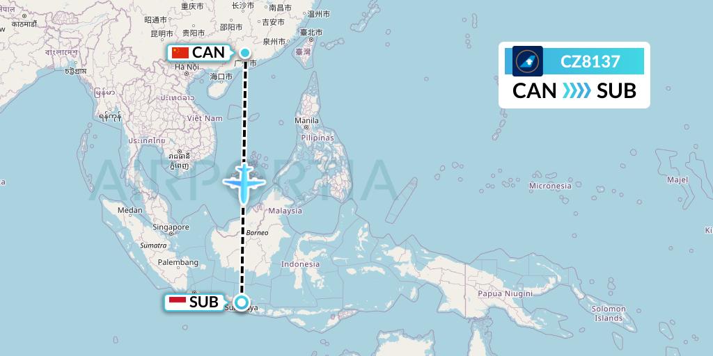 CZ8137 China Southern Airlines Flight Map: Guangzhou to Surabaya