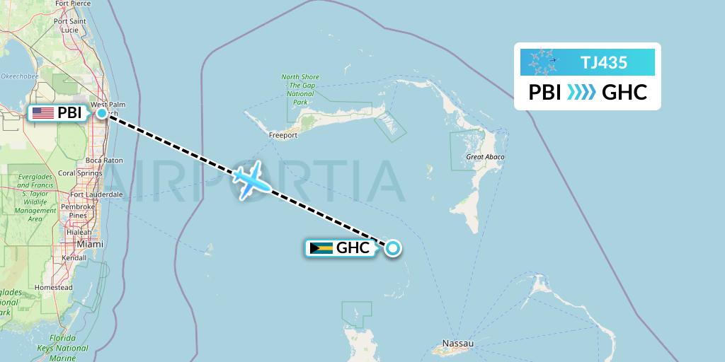 TJ435 Tradewind Aviation Flight Map: West Palm Beach to Bahamas