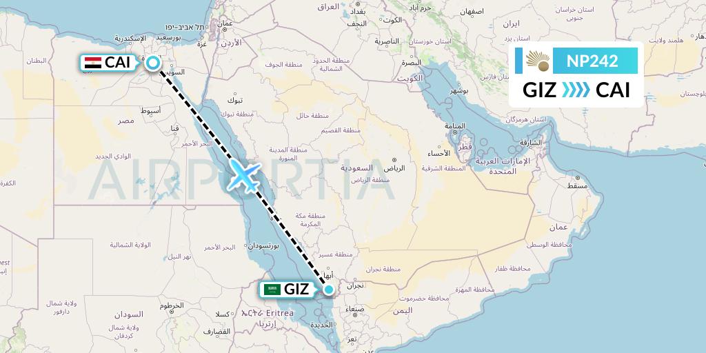 NP242 Nile Air Flight Map: Jizan to Cairo