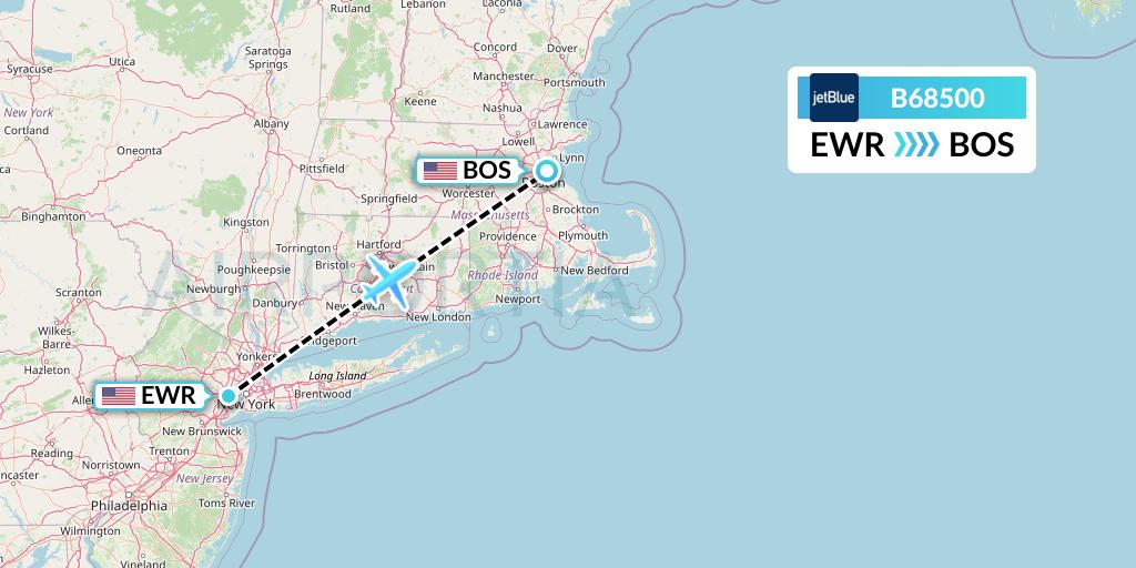 B68500 JetBlue Airways Flight Map: New York to Boston