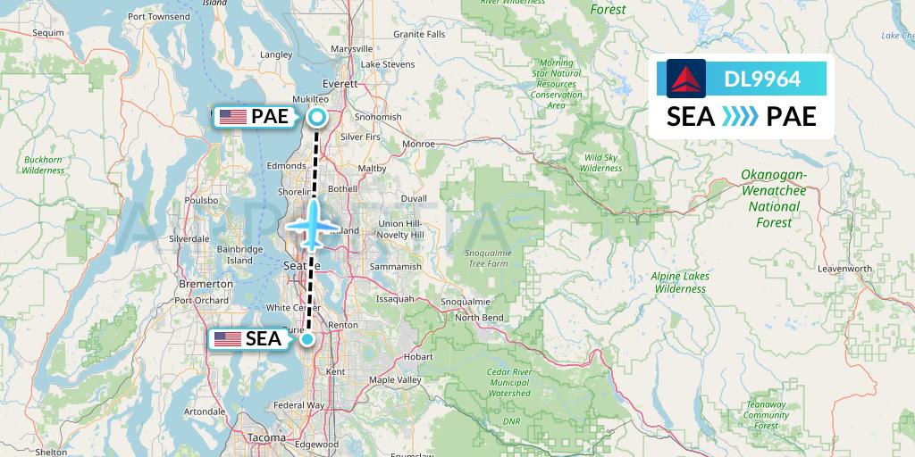 DL9964 Delta Air Lines Flight Map: Seattle to Everett