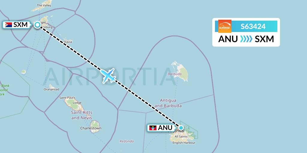 S63424 Sunrise Airways Flight Map: Antigua to Sint Maarten