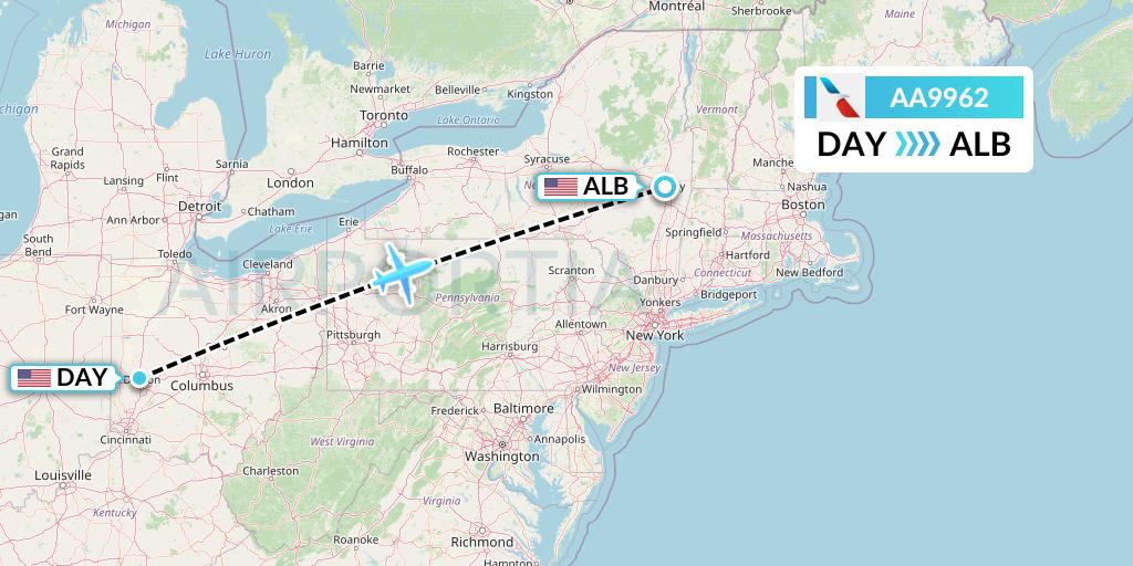 AA9962 American Airlines Flight Map: Dayton to Albany