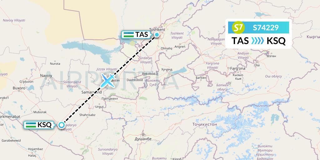 S74229 S7 Airlines Flight Map: Tashkent to Karshi