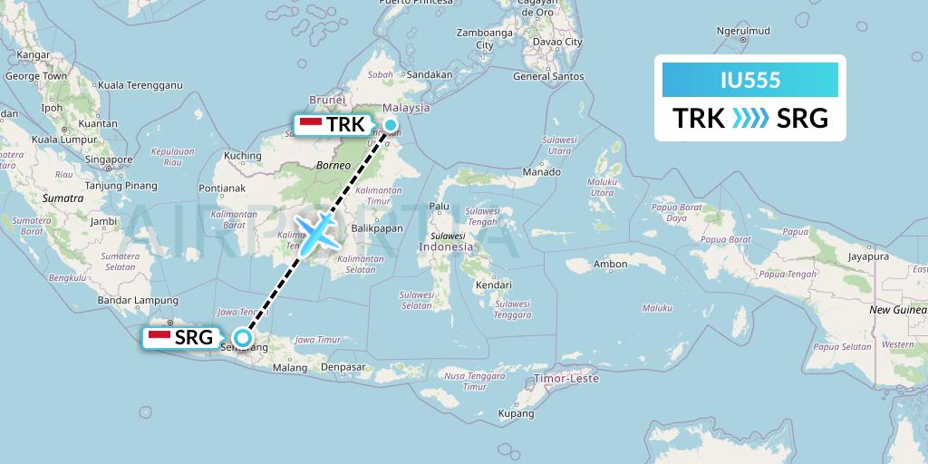 IU555 Pt. Super Air Jet Flight Map: Tarakan to Semarang