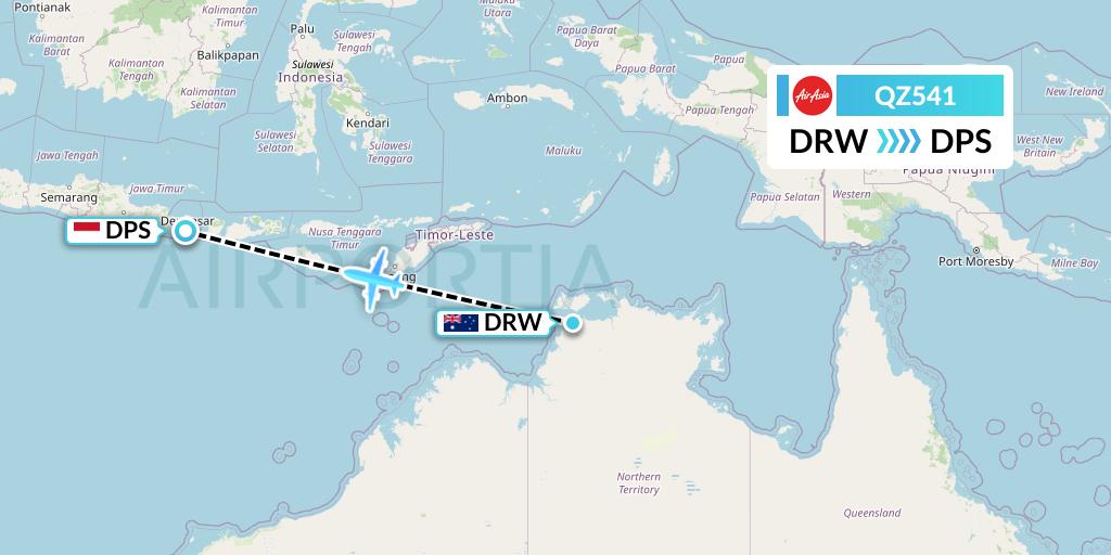 QZ541 Indonesia AirAsia Flight Map: Darwin to Denpasar